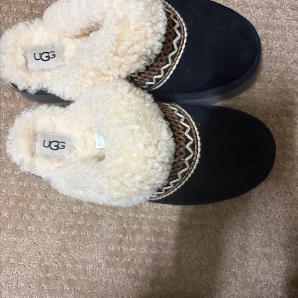 UGG Black and Cream Cozy Slippers